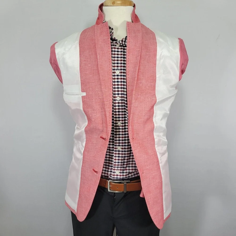 INC International Concepts Men's Sport Coat Blazer Coral Pink Linen Blend Small - Picture 16 of 16